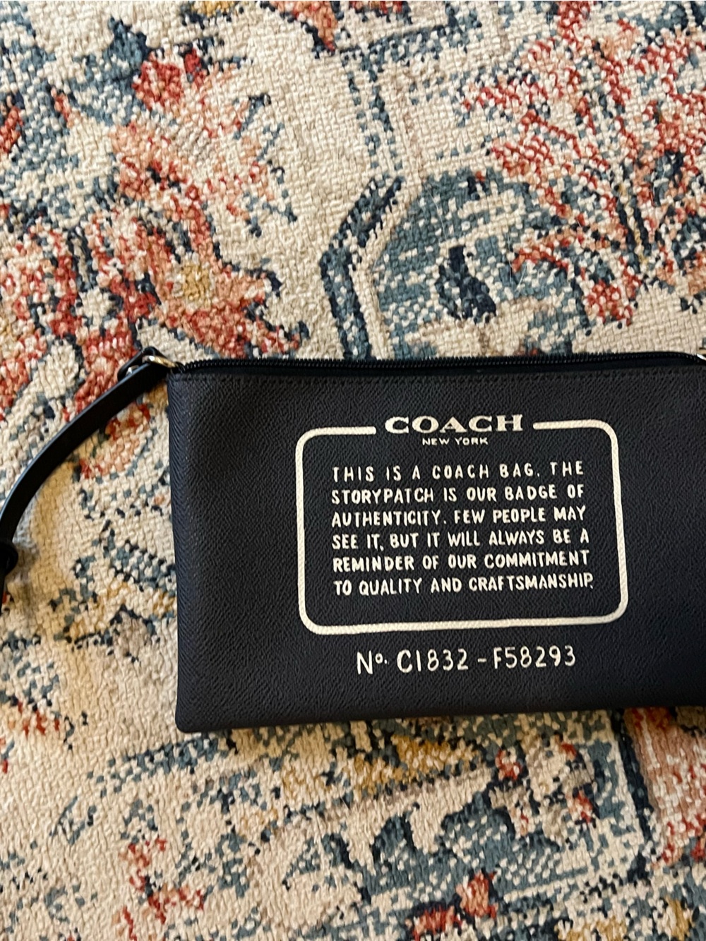 Coach Navy Blue Leather Wristlet with White Logo Print